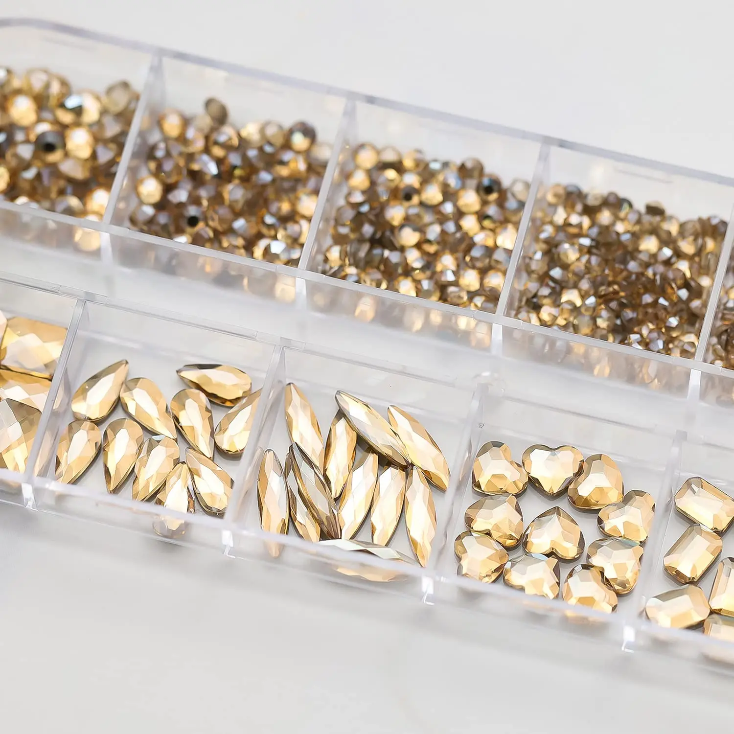 720/1000pcs Champagne Nail Art Rhinestones 5/10pcs Shaped Gem 75/120pcs Mini Diamond Mixed Sizes Flat-Back Luxurious Crystal RH4