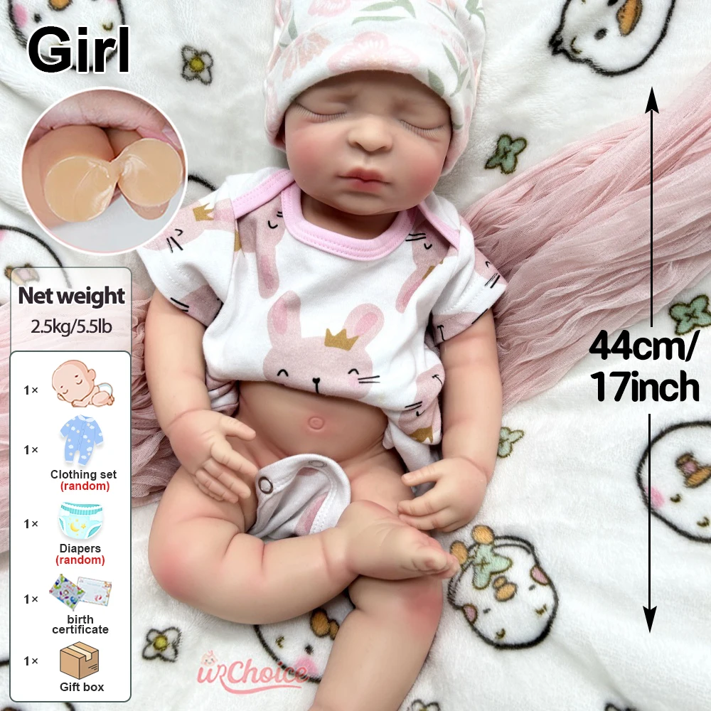 44CM adormecido bebê menina corpo inteiro silicone renascido boneca personalizada lavavel memorial boneca realista para colecionador crianças brinquedo