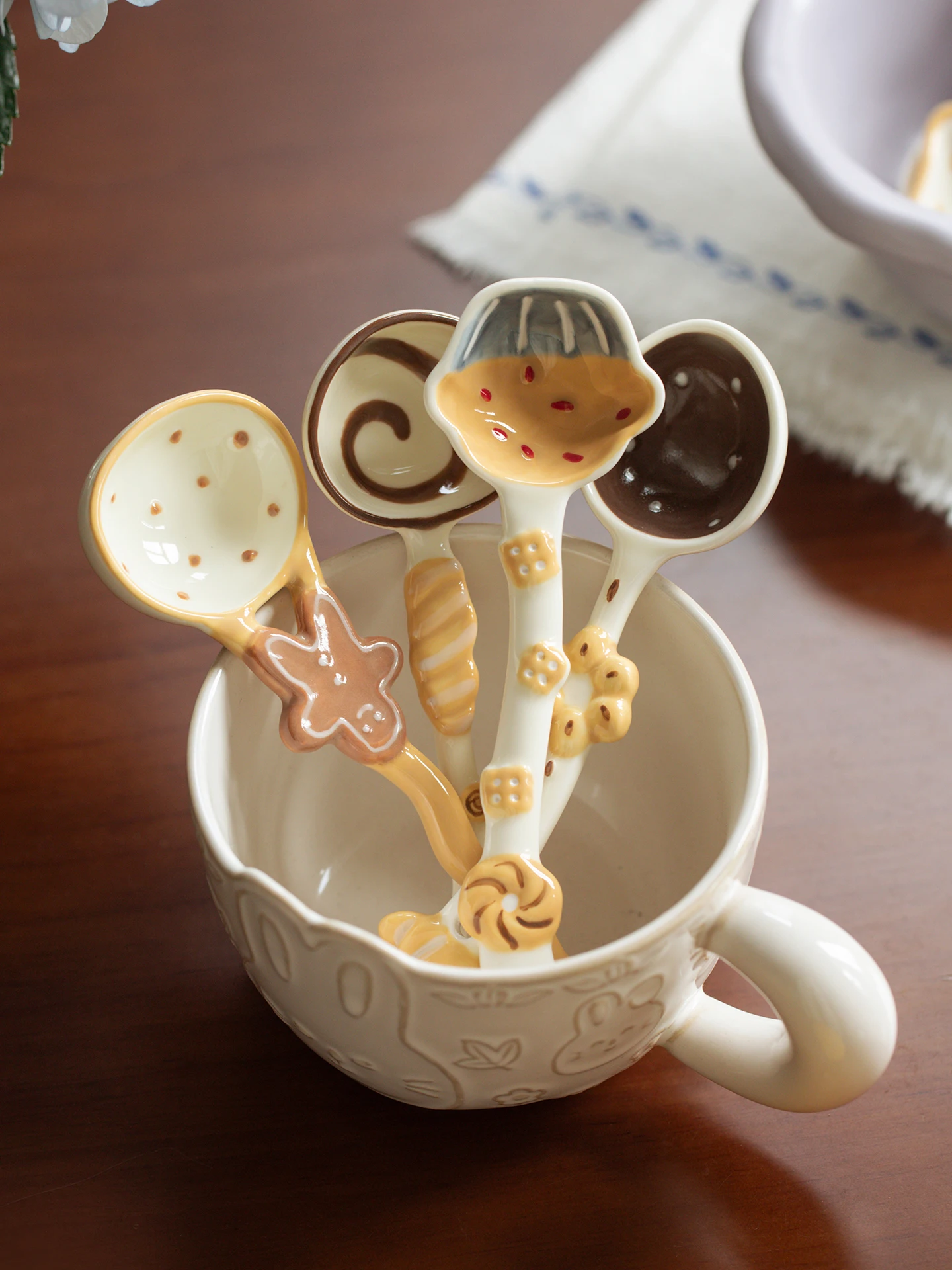 Cucharas de cerámica con mango largo, vajilla colorida para el hogar, cocina, sopa, café y postre, muffin, tostada, croissant afilado