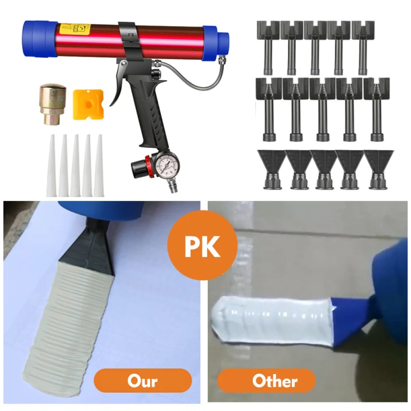 Adjustable Pneumatic Glass Glue Gun Air Rubber Gun Tool 310ml Hard Glue Sealant Applicator Caulking Gun Tool with Plastic Cones