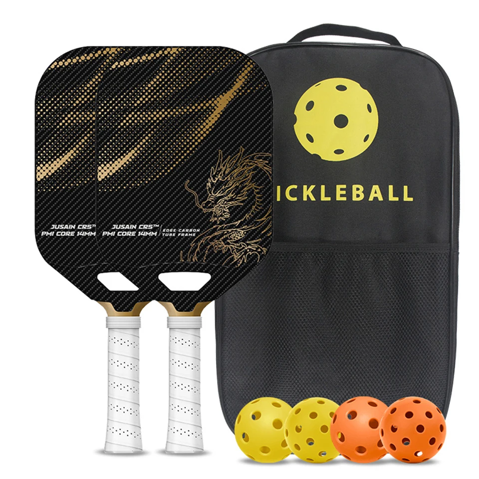 2 Paddle Set with 4 Balls and 1 Shoulder Bag, T700 Carbon Fiber Pickleball Paddle Set,14MM PMI CORE,Hot Press Integrated Racket