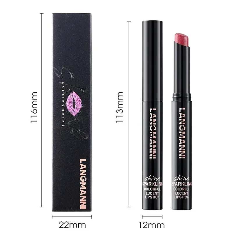 10 Colors Glitter Lipstick Waterproof Long Lasting Moisturizing Non-Stick Cup Lip Diamond Pearlescent Lipstick Nourish Lip Balm