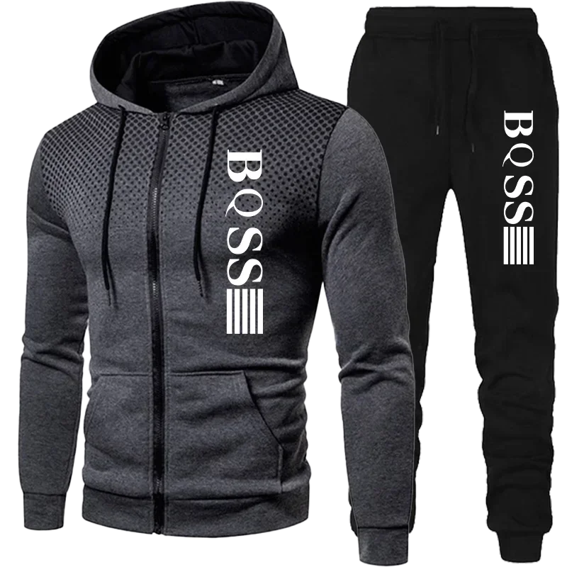 

Men Clothing Spotted Sweatshirt Suit Hoodie and Pants Suit Mens Fashion Suits Men's Winter Clothes New Two Piece Set