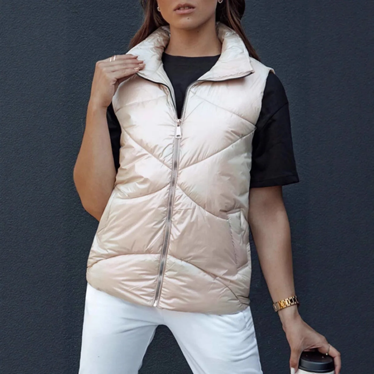 

Women's Zipper Cotton Vest New Style Sleeveless Stand Collar Quilted Jacket For E-commerce Platforms