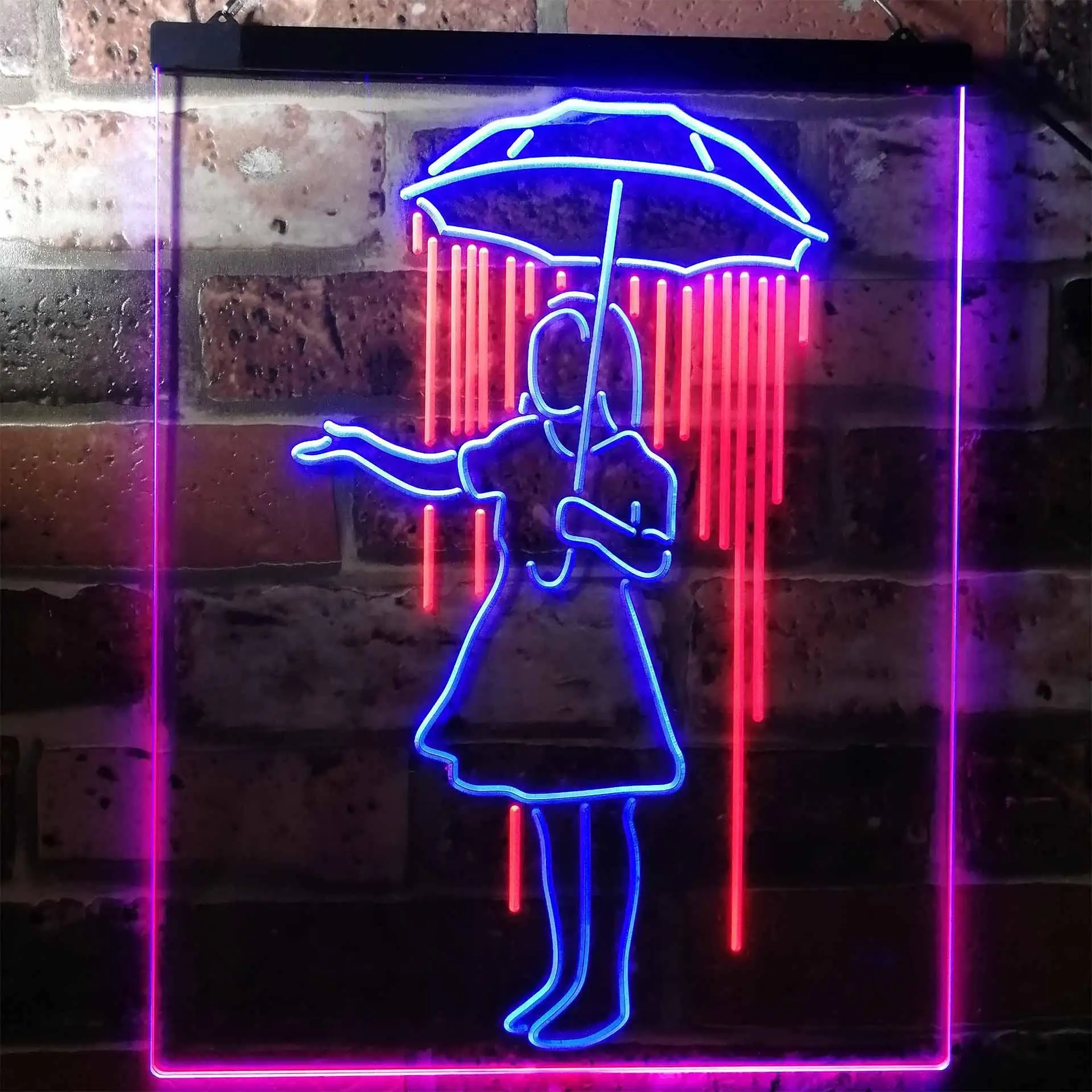 Girl with Umbrella Raining Inside Decoration Dual Color Led Neon Sign st6-i3135