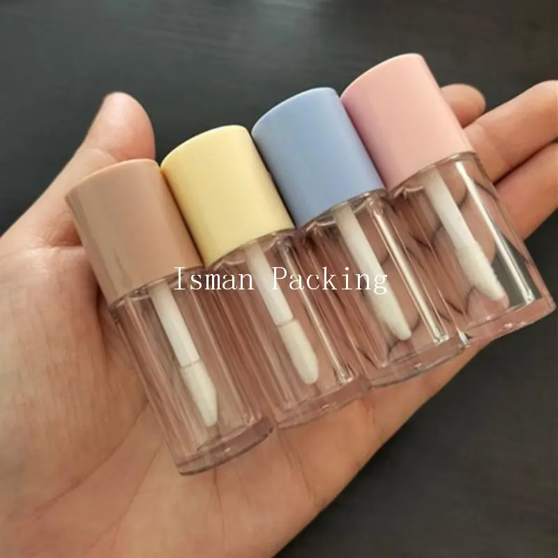 50pcs Empty 3ml Refillable Yellow Blue Nude Pink Round Cute Mini Lip Gloss Containers Tube Packaging With Wands Brush