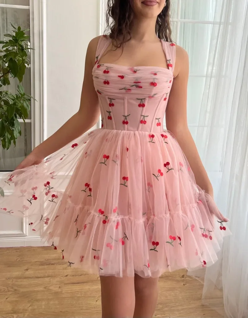 Customized Customized Sweet Cherry Formal Party Dress Summer Spaghetti Straps Tulle Evening Gowns 2025 New Elegant Quinceanera D