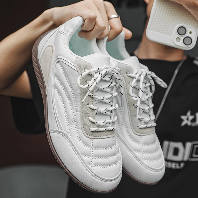 Men's New Casual Board Shoes 2026 Spring Leather Breathable Walking Non-slip Thin Sole Trendy Retro Sports Racing Shoe Footwear