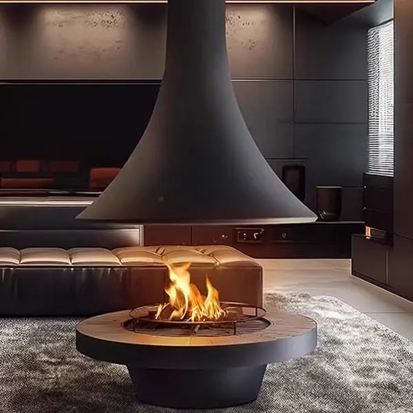 Custom Hanging Fireplace Round Flying Saucer Horn Famous Alcohol Real Fire Electronic Simulation Fire 3D Atomization Hanging Fir