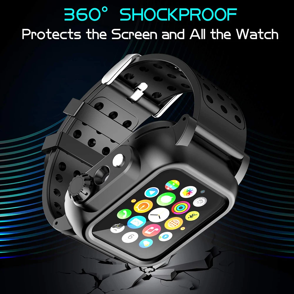 Silicone Case+Strap For Apple Watch band 44mm 40mm 38mm 42mm Sport IP68 Waterproof Wristband iWatch serie 3 2 1 4 5 6 SE cover