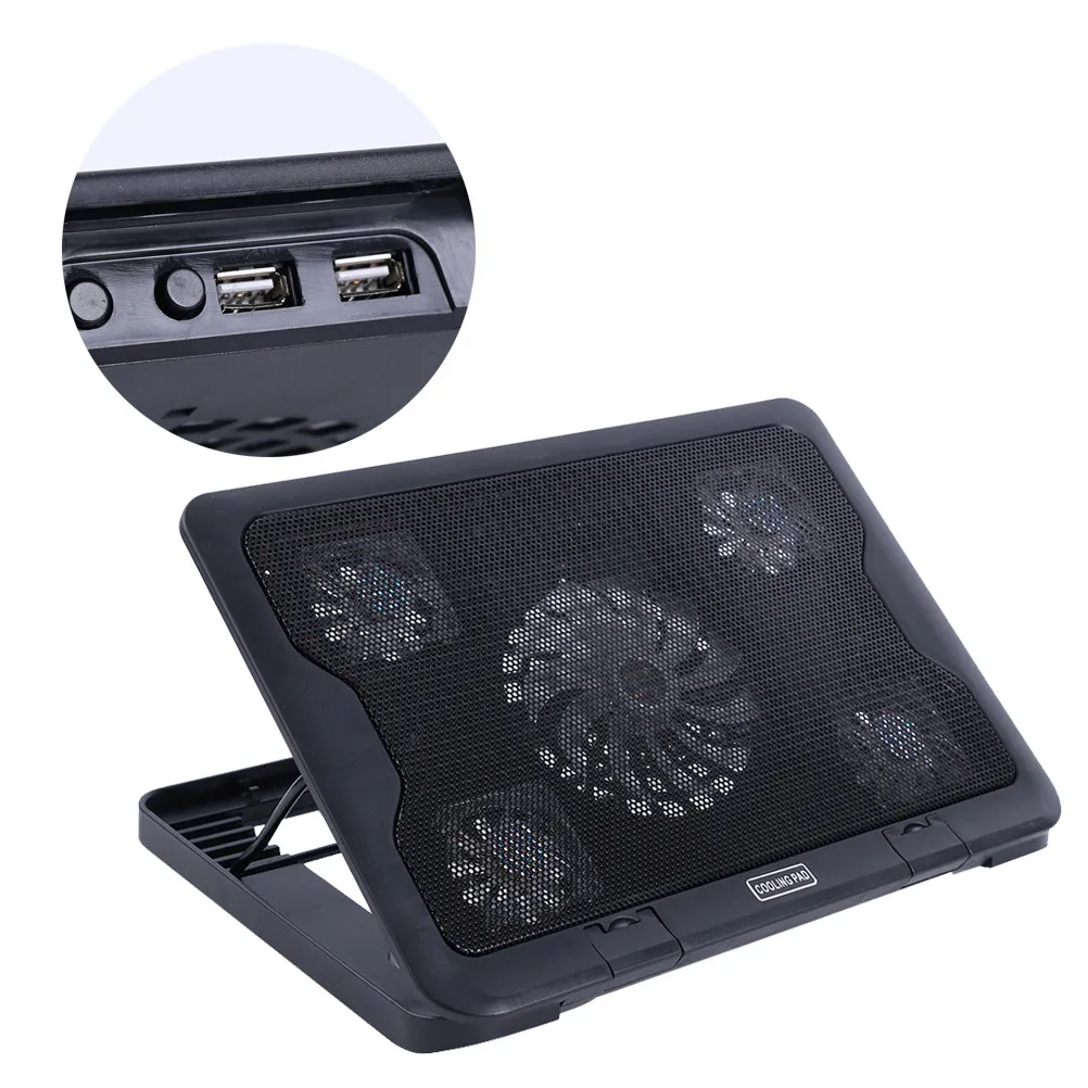 

Ультратонкая охлаждающая подставка для ноутбука с 5 вентиляторами, бесшумными вентиляторами 2800 об/мин, LED-подсветкой, противоскользящим дизайном и двумя USB-портами для эффективного охлаждения
