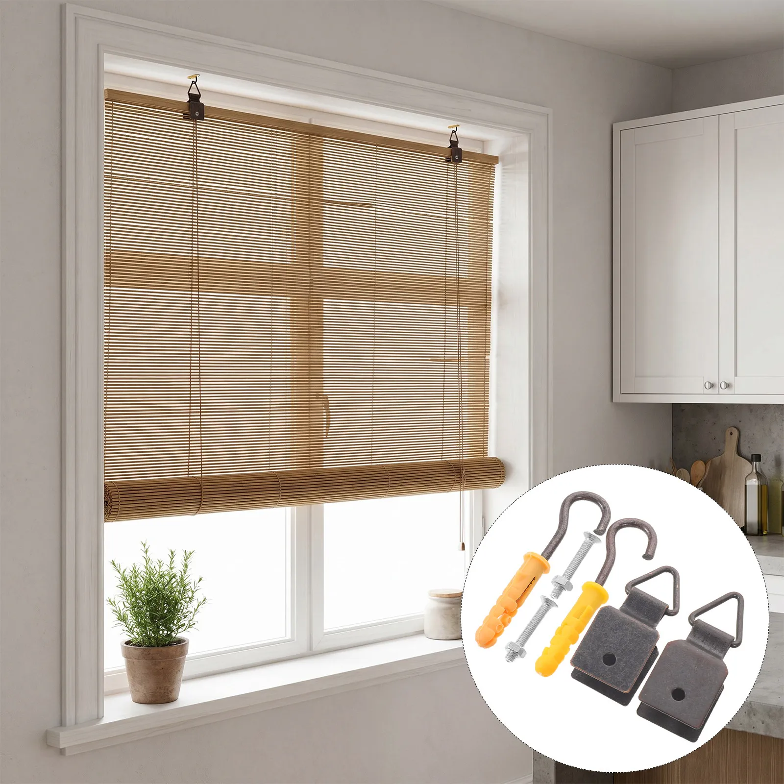 1Set Reed Curtain Mount Clip Metal Roller Blind Bracket Replacement Repair Kit for Bamboo Roll Up Window Shades Patio Curtain