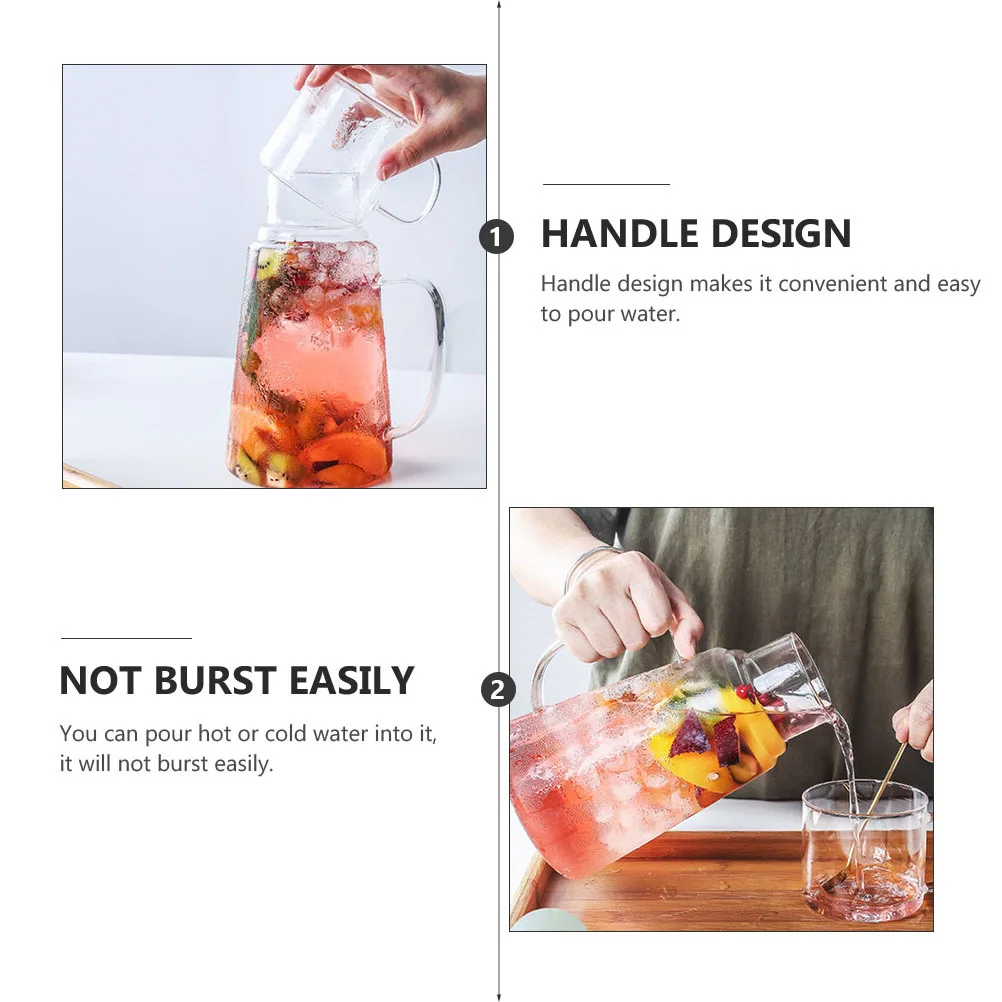 

1Set Glass Cold Water Pot Heat Resistant Large Capacity Fruit Juice Kettle Leakproof Handle Design Fruit Juice Kettle