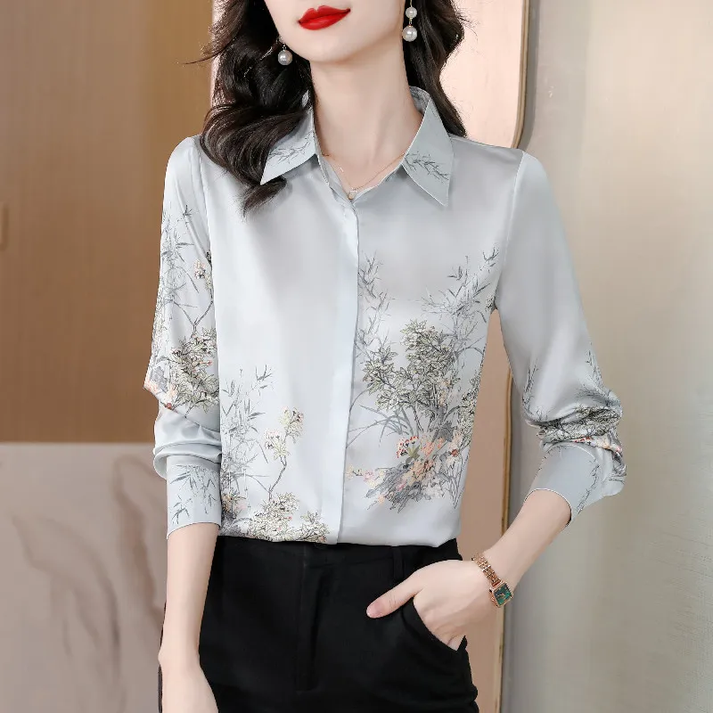 2024 Spring Women Shirt Printed Long Sleeve Blouse Vintage Shirts and Blouses Elegant Women Clothing OL Fashion Shirts for Women