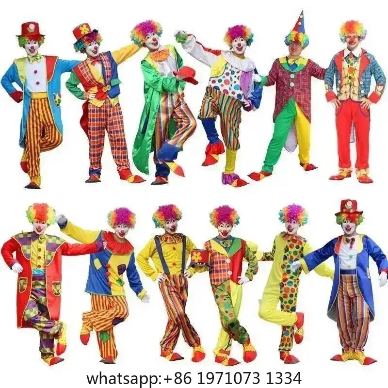 Adults Funny Clown Costumes Joker bodysuit for Men Magician Performance Fancy Halloween Outfits just Clothes no Prop