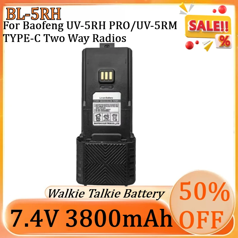 New BL-5RH 7.4V 3800mAh Walkie Talkie Battery for Baofeng UV-5RH PRO/UV-5RM TYPE-C Two Way Radios High Quality Battery