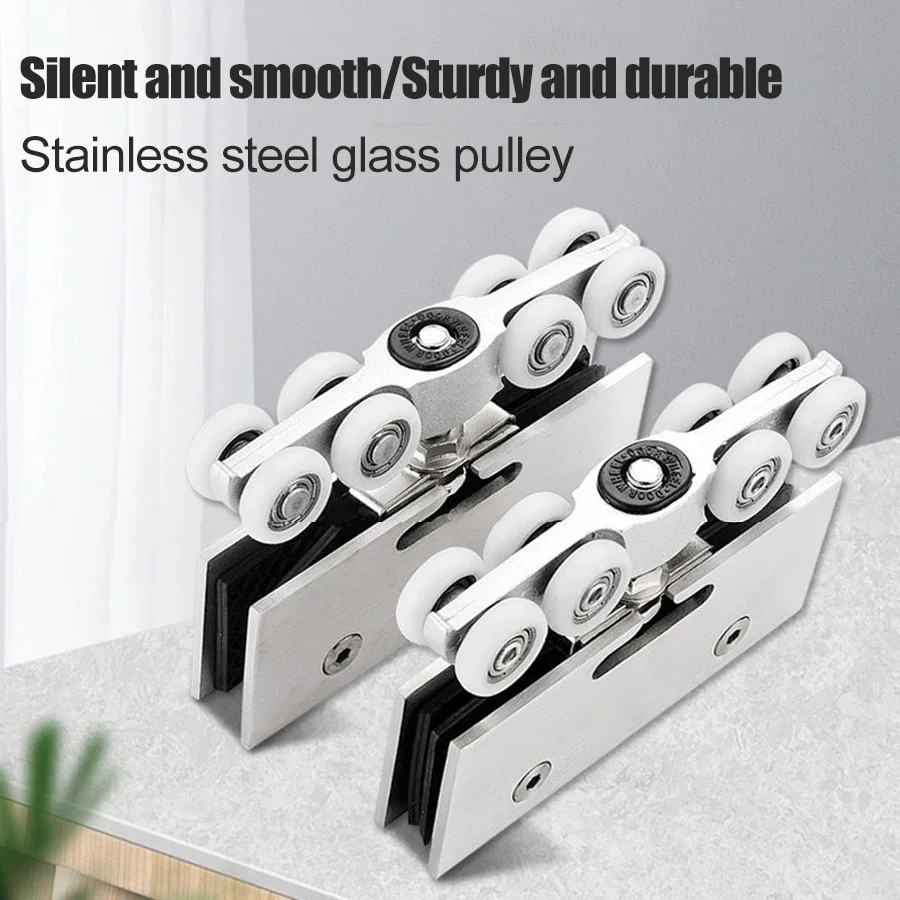 

Stainless Steel Glass Door Hanging Wheel Glass Clamp Sliding Door Mute Hanging Rail Pulley Corrosion Preventive Glass Pulley