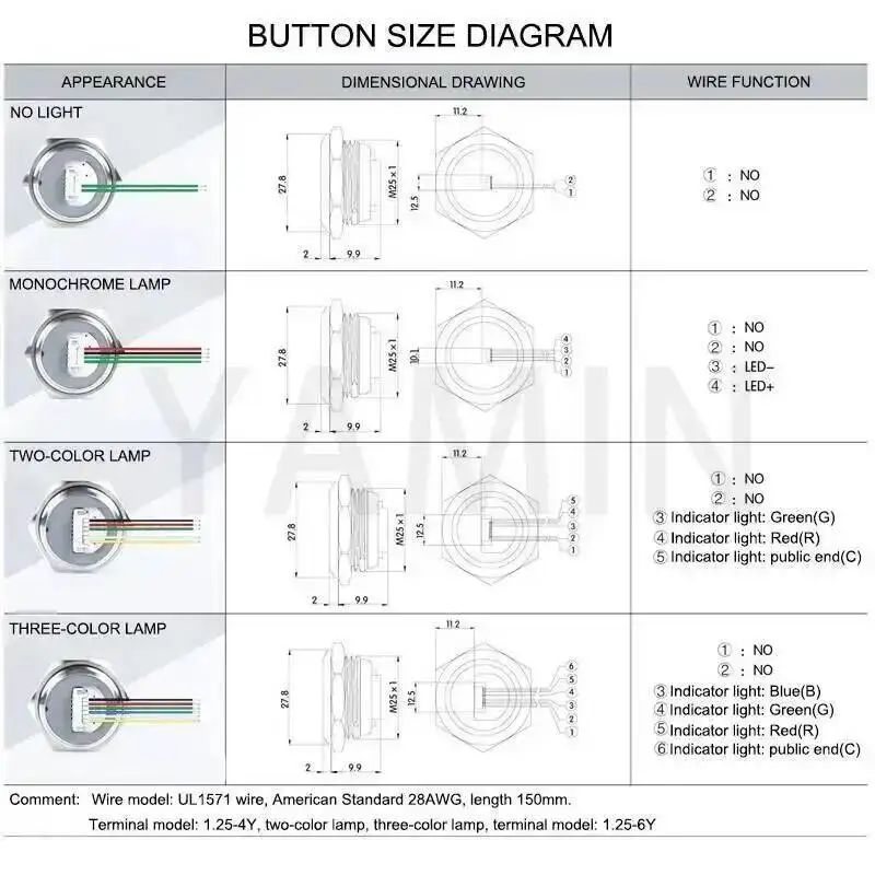 Interruptor de botão de metal ultra curto, 19/22/25/30mm bi/tri cores com fio 3-6v 12-24v 220v luz led reinicialização momentânea à prova d'água