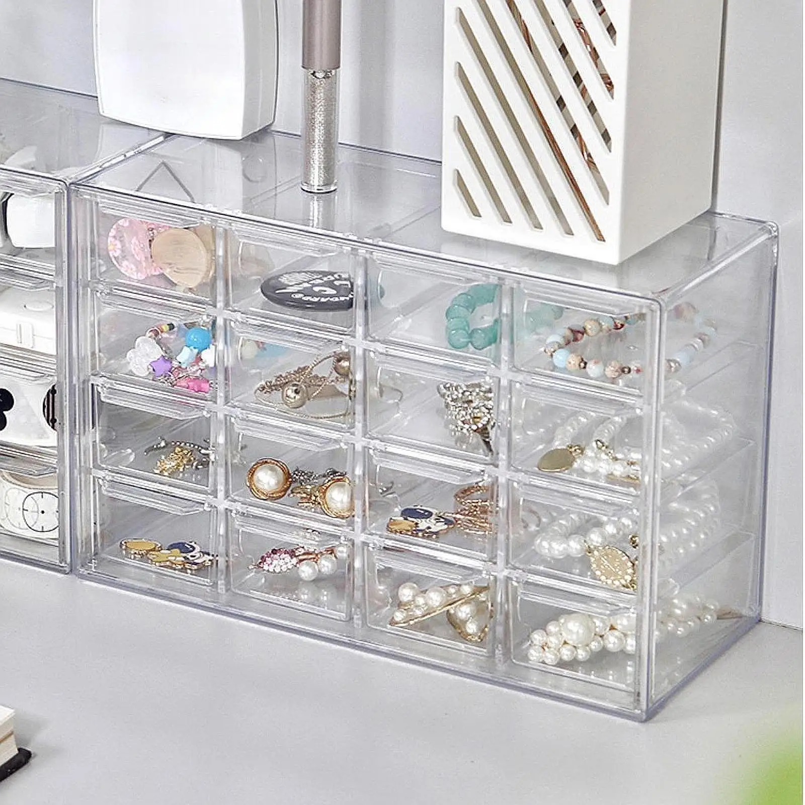 

Mini Drawer Organizer for Desk Beads Organizer Box,16 Drawers,Transparent,Small