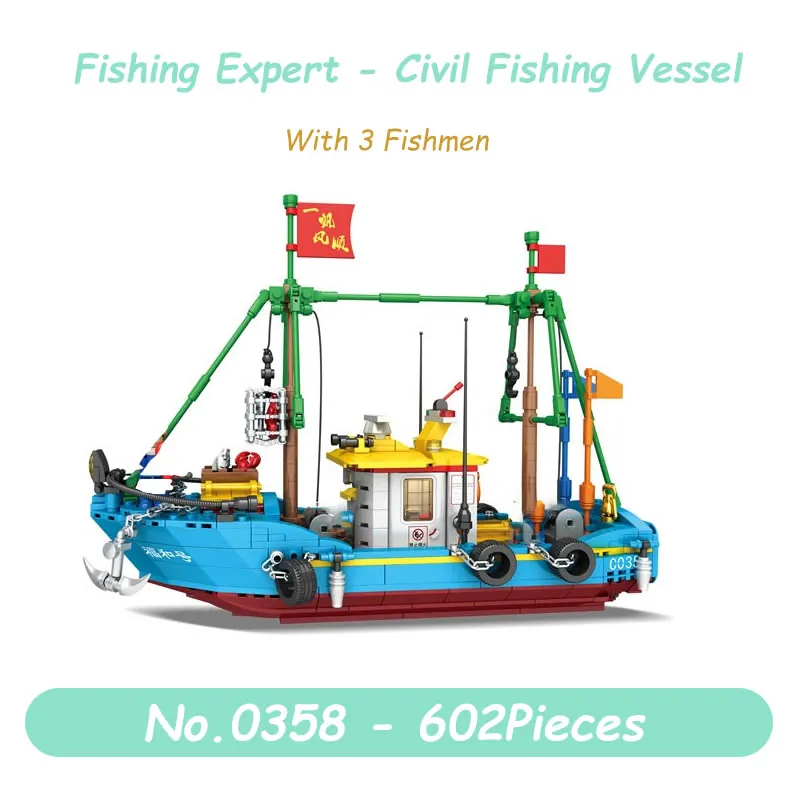 Woma Fishing Expert Building Blocks Fishing boat bricks Christmas gift NEW Arrived for boys with three dolls ages 6+