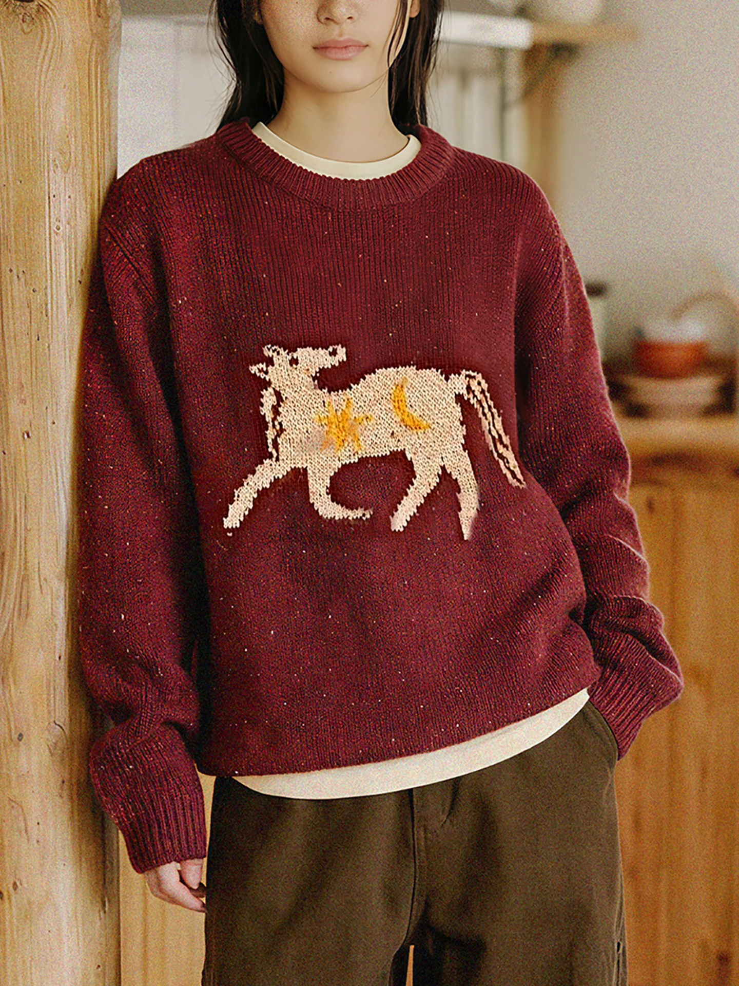 

Красный вязаный свитер Octopusme для женщин, с круглым вырезом, в горошек, новогодний, весенний, повседневный, свободного кроя, с длинными рукавами