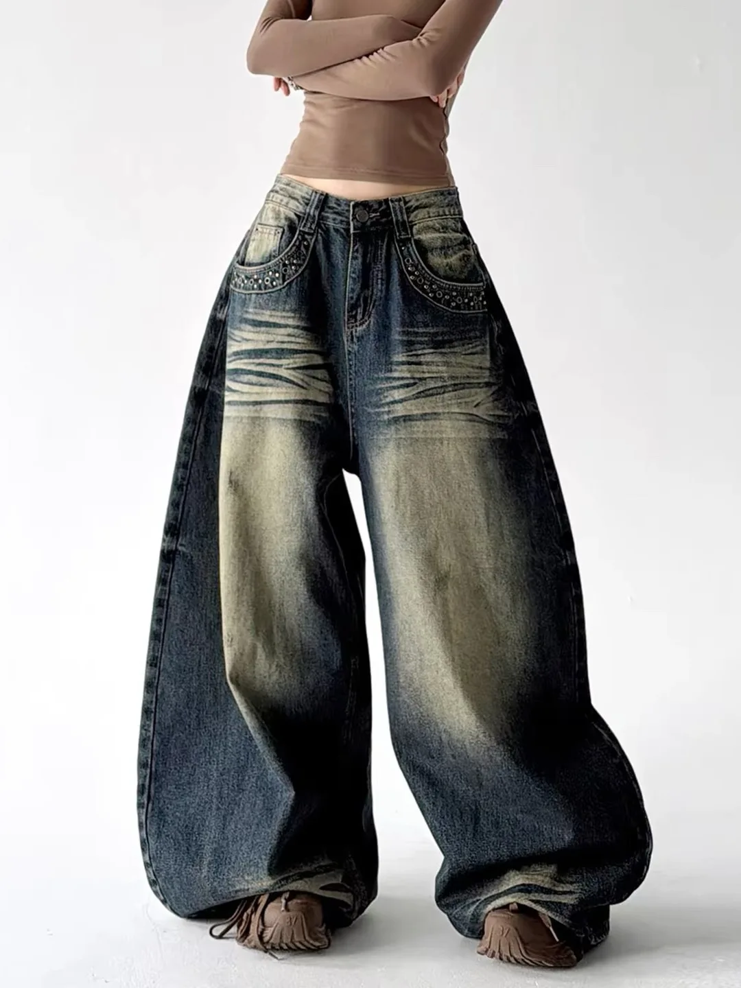 Calças Jeans Retrô Lavadas de Comprimento Total, Soltas e Retas, Casuais para Homens e Mulheres, Sensação de Luxo, Jeans de P...