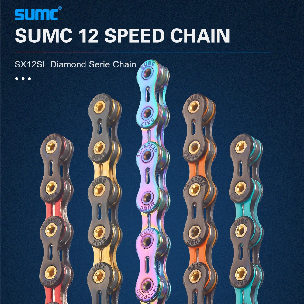 SUMC 12 Speed Diamond Bike Chain MTB Mountain Road Bike Ultra Light and Durable 12Speed Missing Link Chain 12V