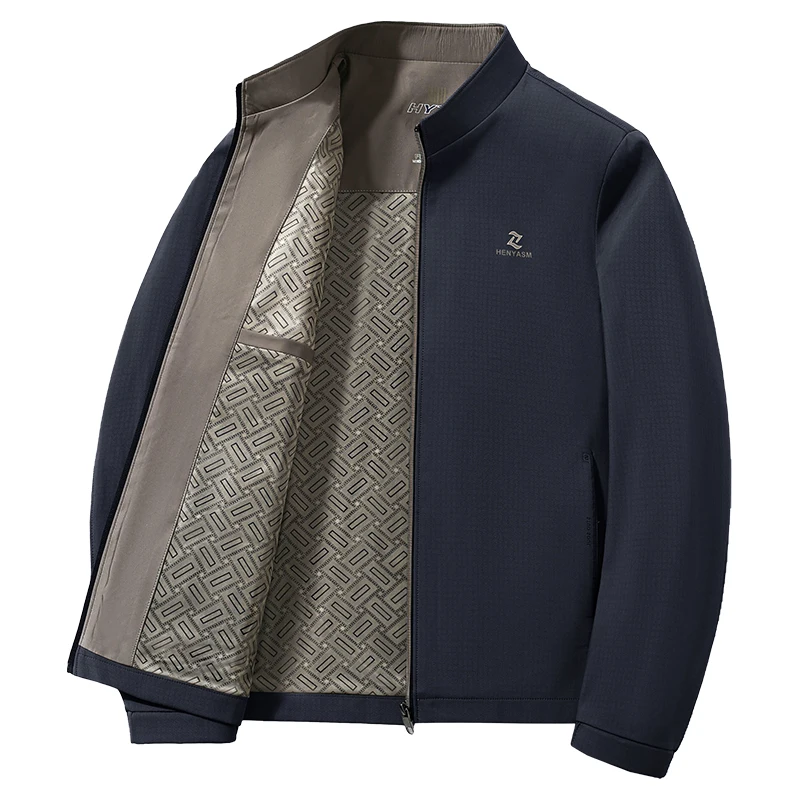 

Casual Windproof Stand Collar Jaet Outerwear for Middle-Aged Men Busin Sle Polyester Nylon Cosite Fiber Long Sve