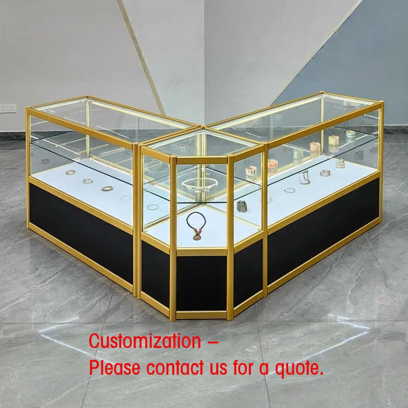 custom.Luxury Wood Glass Jewelry Display Stand with LED Lighting Heavy Duty Customizable Dimensions Varnished Finis