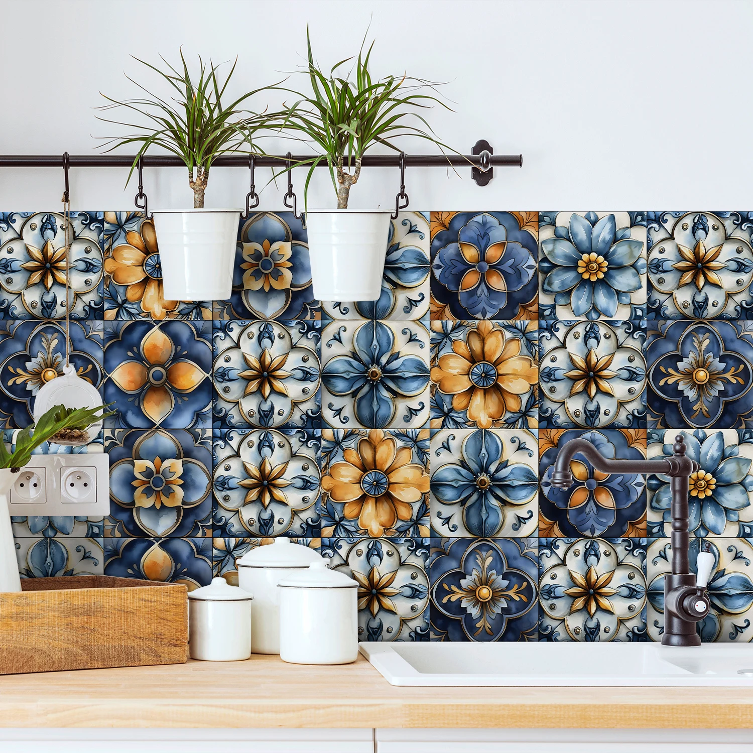 

24pcs Crystal Layer Waterproof Self-Adhesive Tile Stickers Kitchen And Bathroom Pvc Wall Stickers European Art Home Decoration