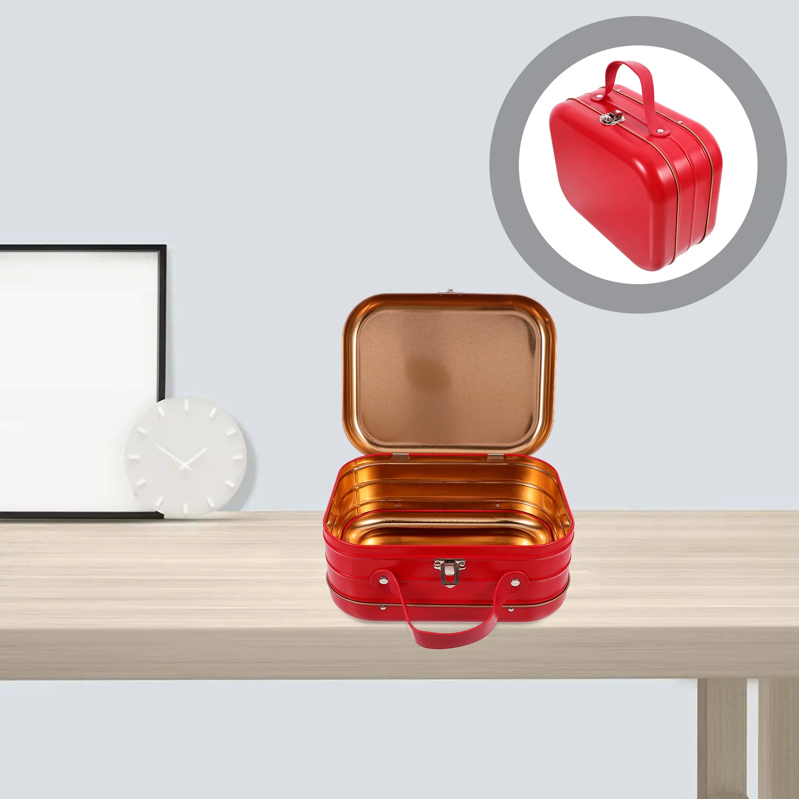 

Small Tinplate Box Gift Packaging Case Compact Portable Handle Design for Jewelry Coin Storage Desktop Organizer Travel Use