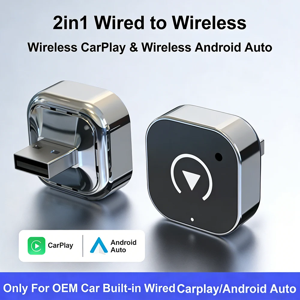 2026 Wireless CarPlay & Android Auto Adapter 2-in-1, WiFi Dual Core,Bluetooth CarPlay Dongle Converts Wired to Wireless, Fast Au