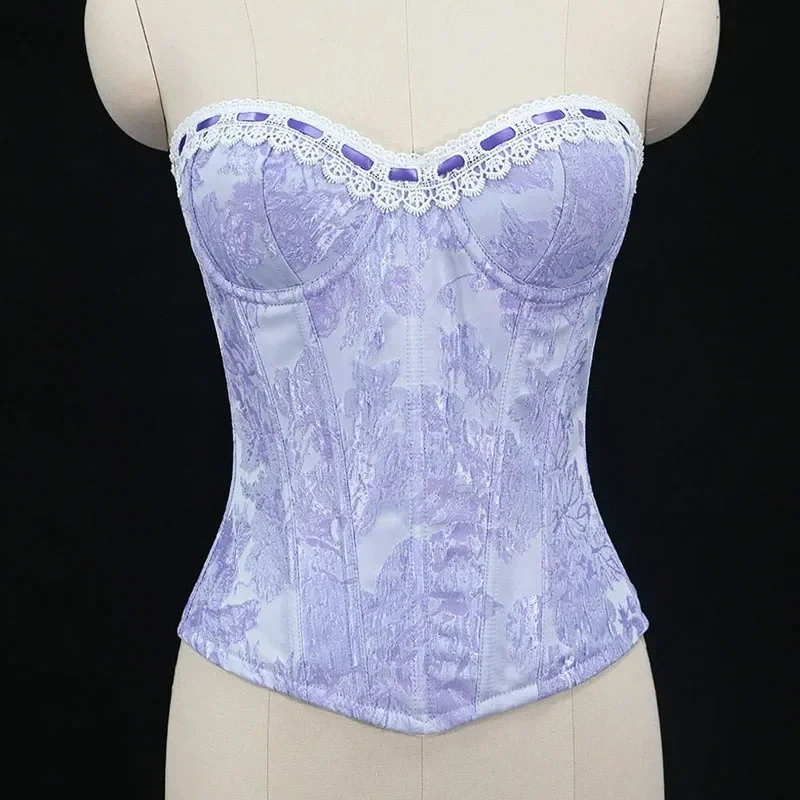 

Sexy Brocade Overbust Victorian Corset Top Women Lace Up Green Rose Print Bustier Hourglass Body Shaper Lingerie