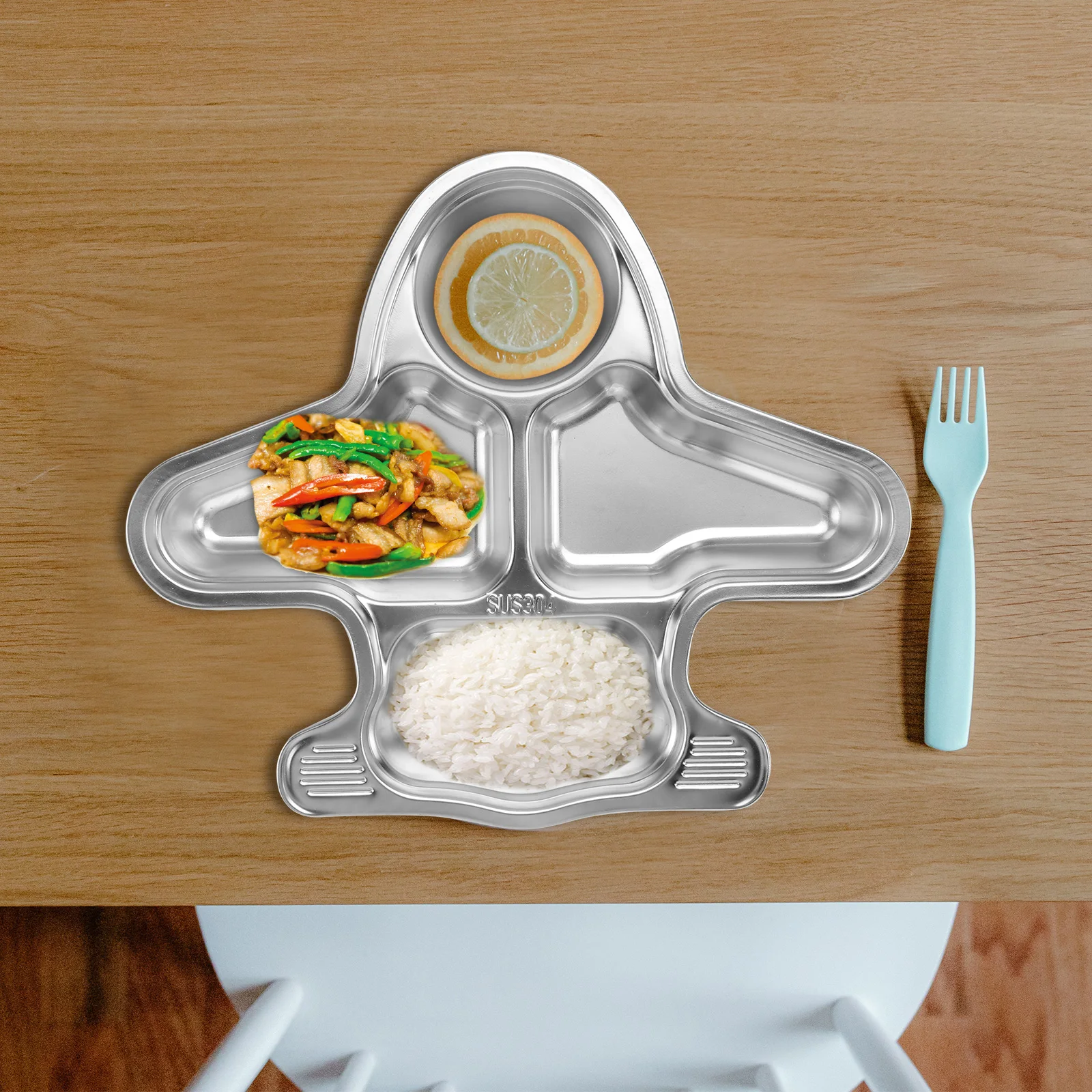 

1pc Children's Food Grade Stainless Steel Lunch Tray Cartoon Design Easy Clean Camping Picnic Hiking Travel Kids Plates