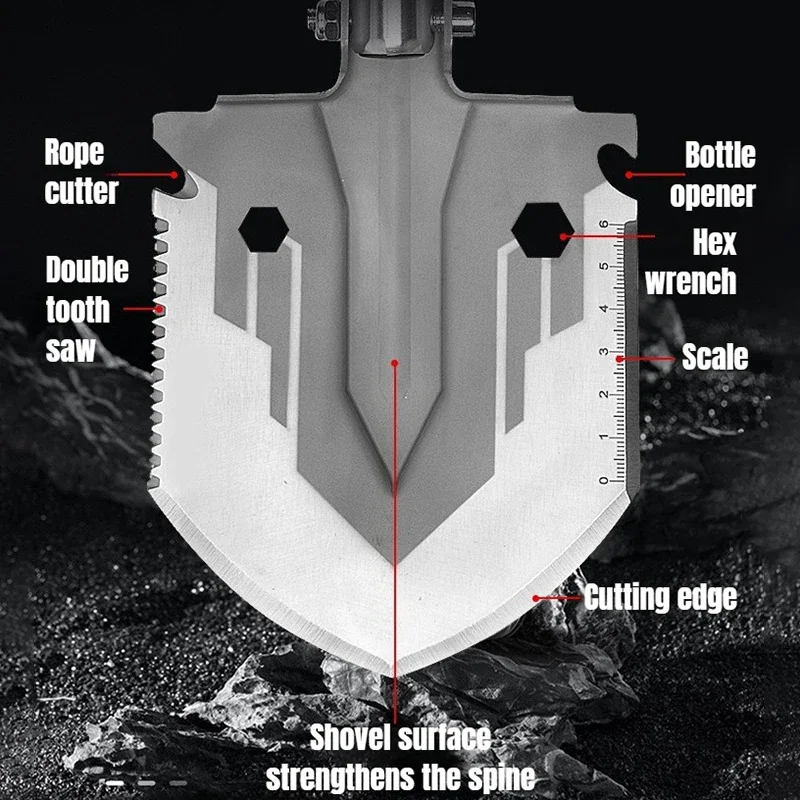 Outdoor Multifunctional Folding Shovel Manganese Steel Portable Shovel Engineer Shovels Excavator Camping Survival Supplies