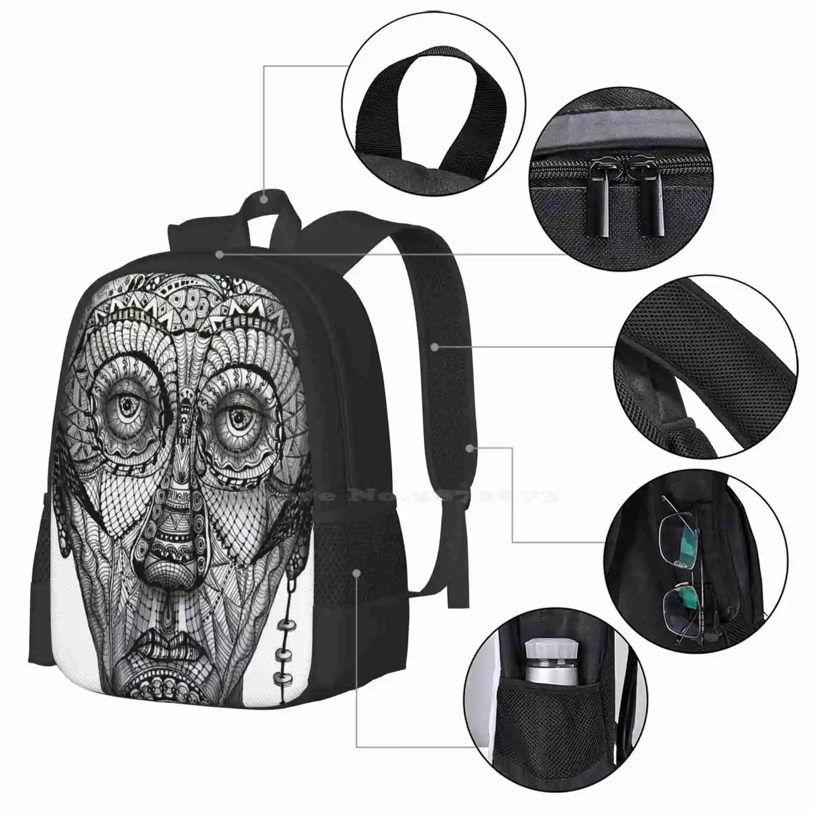 Mochila escolar de tatuaje para hombre, bolsos de moda, retrato de Zentangle, gran oferta