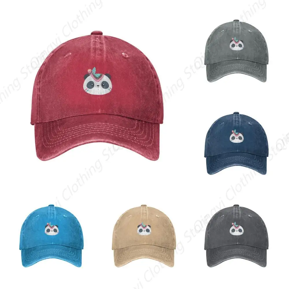 Cute Tribal Panda Head Baseball Cap for Men Women Adjustable Vintage ashed Cotton Dad Hat Red