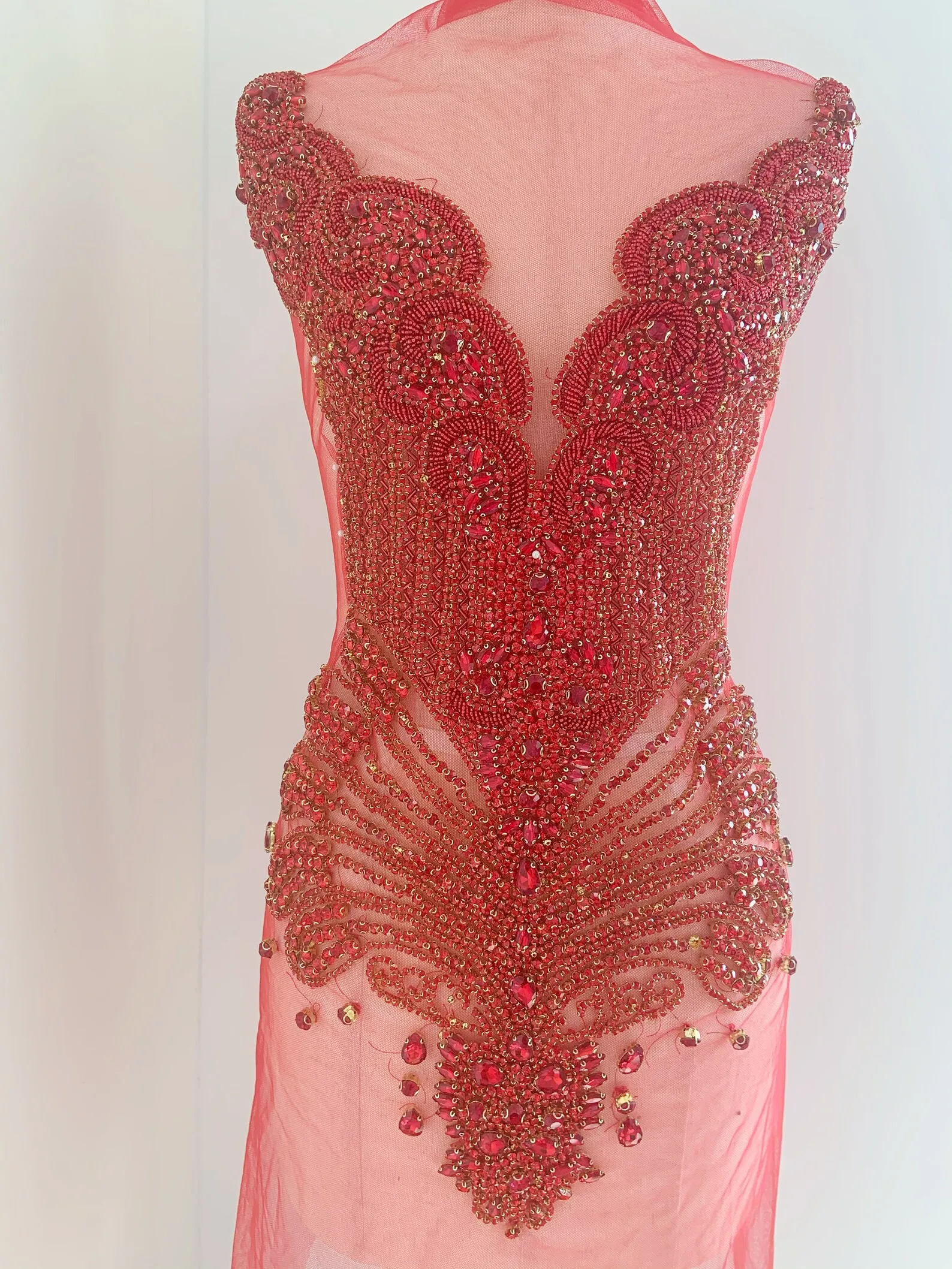 

Large Red Vintage Style Crystal Appliqué ,Rhinestone Bodice Patch for Corset, Costume, Haute Couture Supplie