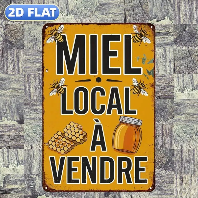 Vintage Metal Tin Sign Local Honey 20x30cm 2D Flat Farmhouse Wall Plaque, Home Dining Room Bar Garage Door Decor Gift