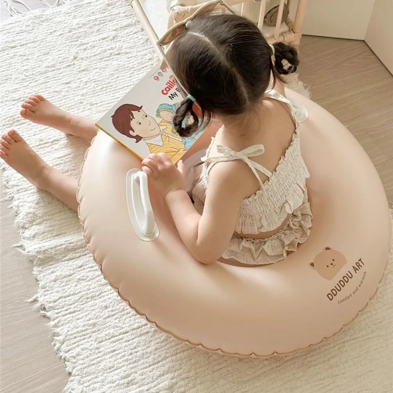 Baby Swimming Ring Children Thickened Seat Ring Baby Life Buoy Inflatable Milk Tea Bear Water Floating Ring for Swimming Pool