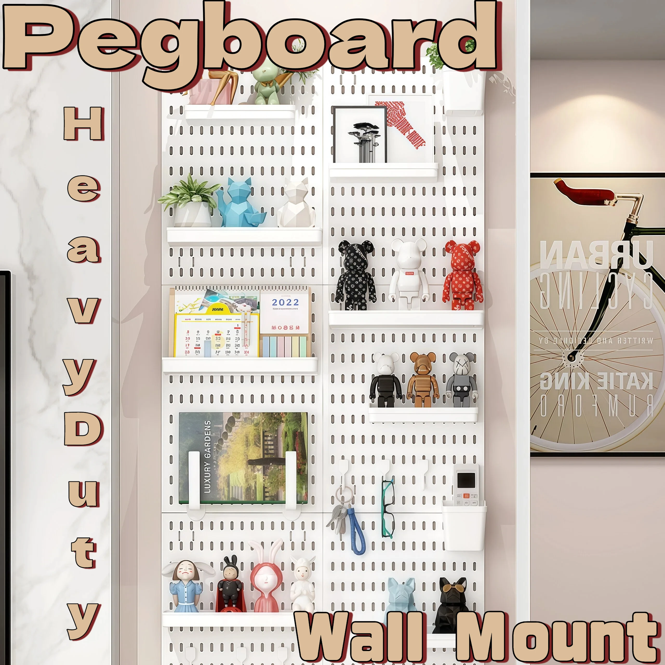 Wall Mounted Pegboard for Bedroom Desk, PP Hole Board with Accessories for Stationery Small Items Display, 2 Colors