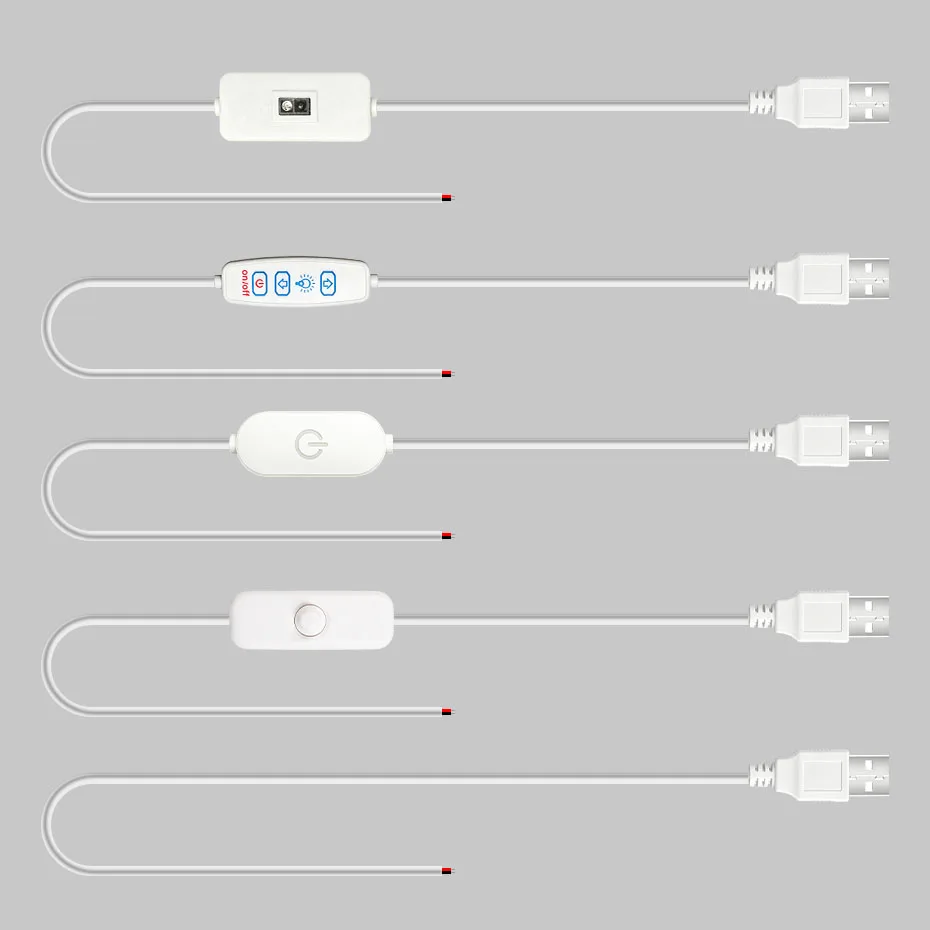 1/3/5Pcs 5V Switch Power Supply Wire USB Male to 2 Core Connection Cable Button ON/OFF Dimmer for LED Strip Bulb Lamp