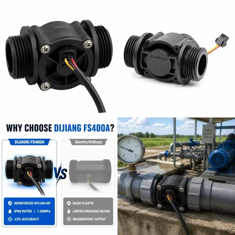 DIJIANG Irrigation Accessories Plasric Water Flowmeter Counter Sensor DN25 G1'' Male Male Thread 2-60LPM DC24V Waterproof
