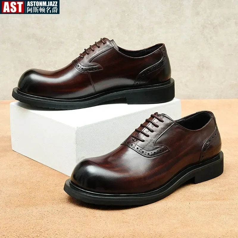 Scarpe eleganti da uomo retrò di lusso fatte a mano in vera pelle di qualità autunno punta tonda stile britannico eleganti scarpe oxford da sposa da uomo