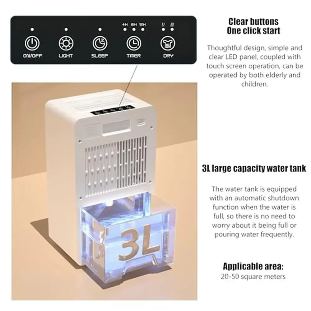 Компактный осушитель 85 унций для ванной комнаты, спальни, автофургона, кухни, тихий, с автоматическим отключением, ночник