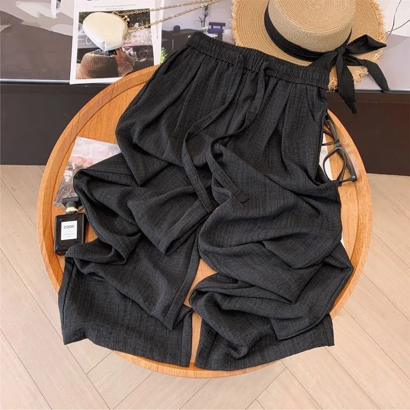 Summer 2026 Women's Ice Silk Wide Leg Pants Drapey Loose Fit Casual Straight Leg Long Trousers Mosquito Proof Sun Protection ...