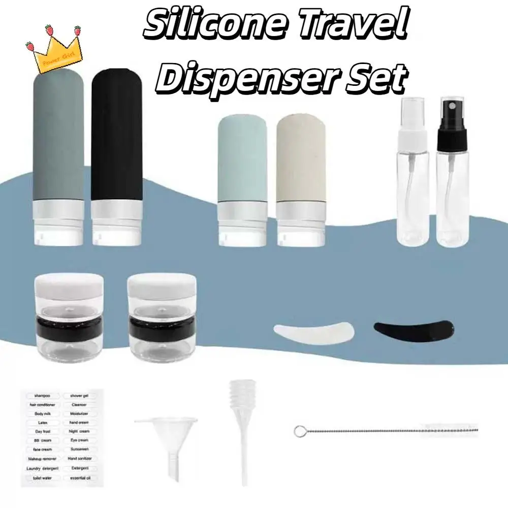 17 szt./zestaw Silikonowy Podróżny Dozownik Wielokrotnego Użytku Zestaw Kulka Puste Buteleczki do Wyciskania Płynów Zestaw Etykieta Angielska Szczelny