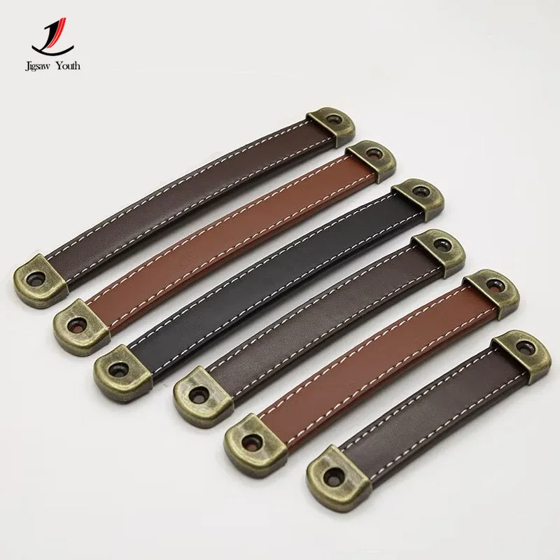 121mm Leather Knob Handle Simple Cabinet Nordic Drawer Pulls Bathroom Hardware Furniture and Kitchen Handles Brown Retro Pull