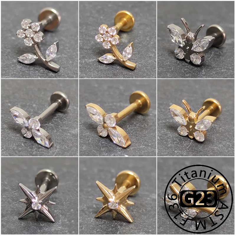 G23 Titanium Helix piercing conch Skin Grafting Nail Dermal Anchor 16g Surface Body Zircon Drilling Hide in Top Crystal Jewelry