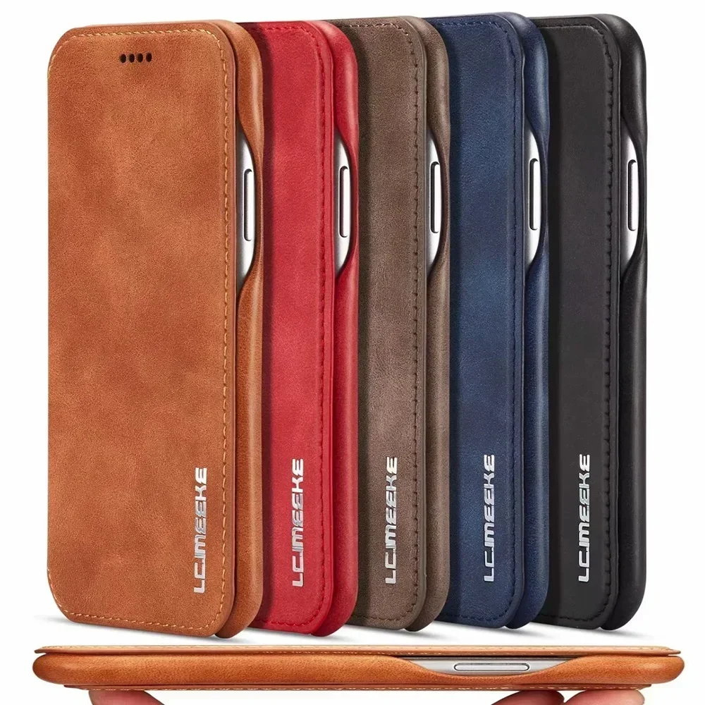 Luxury Thin Leather Case Flip Cover for iPhone 16 15 14 13 12 Mini 11 Pro XS Max XR 8 7 6s Plus SE 2020 Folio Magnetic Card Slot